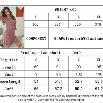 Women's Summer Slim Fit 3/4 Sleeve Dress V Neck Casual Button Down Ruffled Mini Dresses