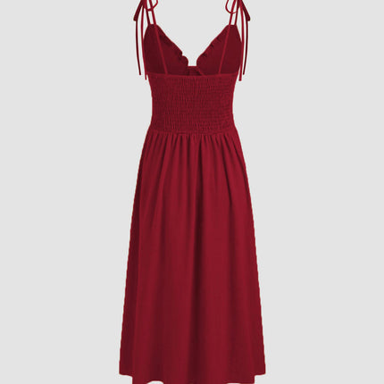 Women's Beach Summer Dresses A-Line Spaghetti Strap V-Neck Button Down Midi Dress