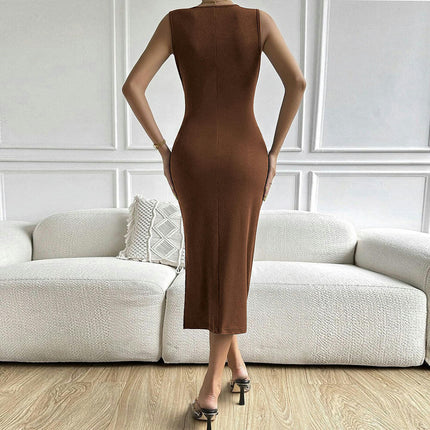 Women's Sexy V Neck Bodycon Tank Dresses Sleeveless Twist Front Club Midi Dresses