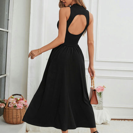 Women's Summer Sexy Sleeveless Cut Out Mock Neck Dress Backless A Line Flowy Maxi Dress