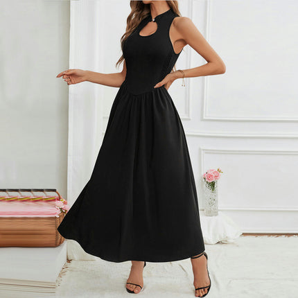 Women's Summer Sexy Sleeveless Cut Out Mock Neck Dress Backless A Line Flowy Maxi Dress