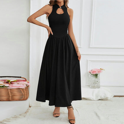Women's Summer Sexy Sleeveless Cut Out Mock Neck Dress Backless A Line Flowy Maxi Dress