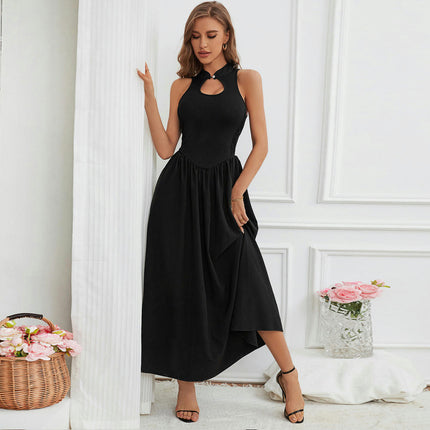 Women's Summer Sexy Sleeveless Cut Out Mock Neck Dress Backless A Line Flowy Maxi Dress