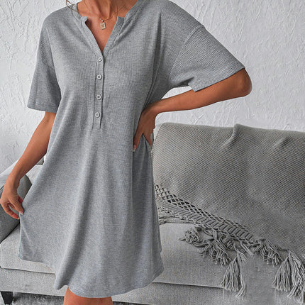 Women's Summer Casual T Shirt Dresses Short Sleeve V Neck Button Down Loose Mini Dress