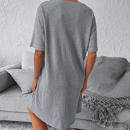 Women's Summer Casual T Shirt Dresses Short Sleeve V Neck Button Down Loose Mini Dress