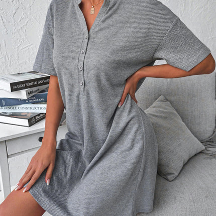 Women's Summer Casual T Shirt Dresses Short Sleeve V Neck Button Down Loose Mini Dress