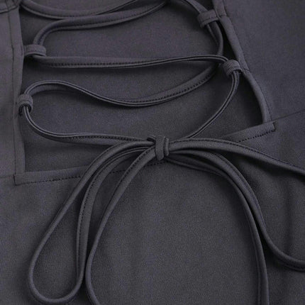 Women's Sexy Sleeveless Spaghetti Strap Backless Lace Up Bodycon Midi Club Dress