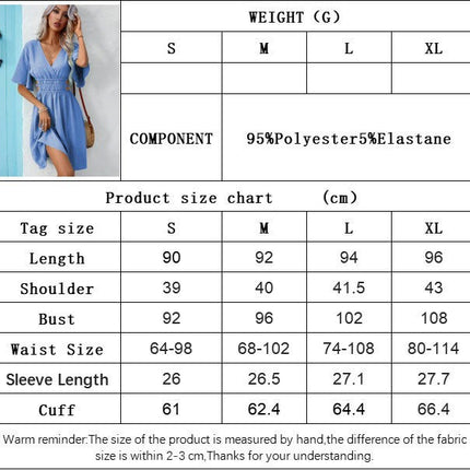 Women Short Sleeve Dress V Neck High Waist Casual Flowy A Line Mini Dresses