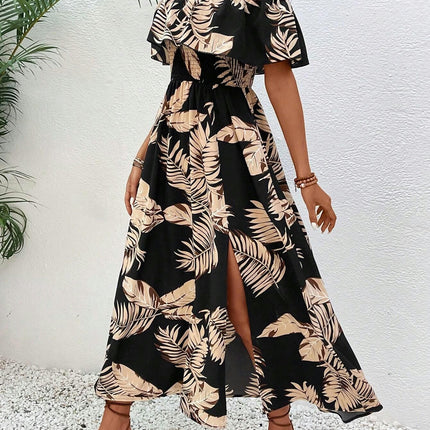 Women's Summer Casual Off The Shoulder Boho Floral Maxi Dress Smocked Split Flowy Long Dresses