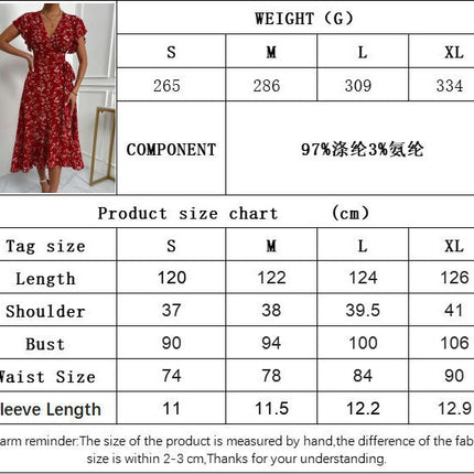 Women's Short Sleeve Wrap V Neck Midi Dress Summer A Line Flowy Floral Dresses
