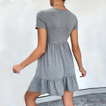 Women Summer Casual Short Sleeve T Shirt Dresses Scoop Neck Ruffled A Line Mini Dress