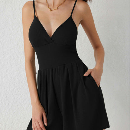 Women Summer V Neck Mini Swing Dress Sleeveless Spaghetti Strap Skater Dresses