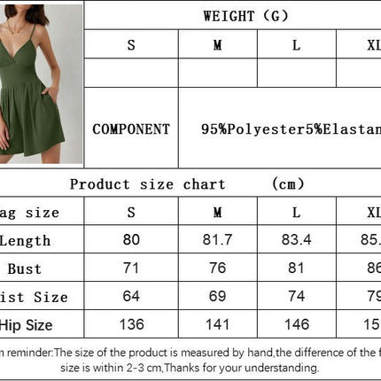 Women Summer V Neck Mini Swing Dress Sleeveless Spaghetti Strap Skater Dresses