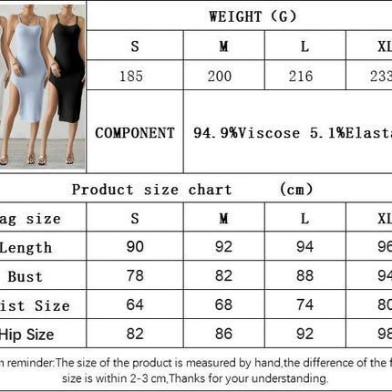 Women's Sexy Bodycon Midi Dresses Spaghetti Strap Sleeveless Split Club Party Dress