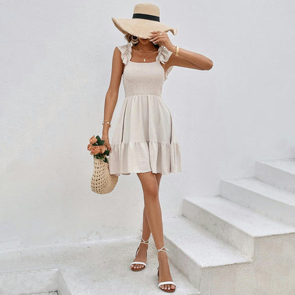 Women's Smocked Sleeveless Mini Dress Swing A Line Ruffled Cute Summer Dresses