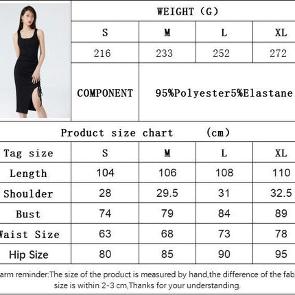 Women Sleeveless Bodycon Ruched Tank Dress Drawstring Split Crew Neck Summer Midi Dresses