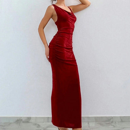 Women's Scoop Neck Velvet Backless Maxi Dress Velvet Bodycon Cocktai Party Dress