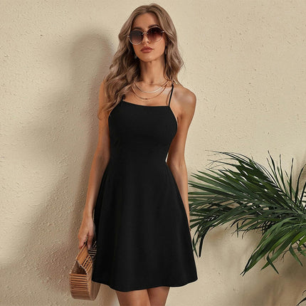 Women's Spaghetti Strap Sleeveless Mini Dress Backless A Line Flowy Party Dresses