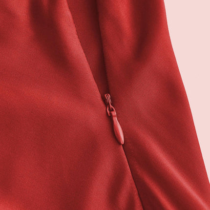 Women's Spaghetti Strap Cowl Neck Satin Mini Dress Sexy Asymmetrical Hem Party Party