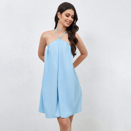 Women's Sexy Halter Neck Short Dresses Tie Backless Loose Party Mini Dress
