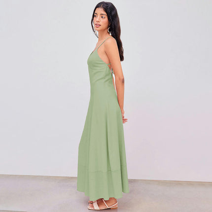 Women's Sexy V Neck Backless Sleeveless Maxi Dress Spaghetti Strap Summer Long Dresses