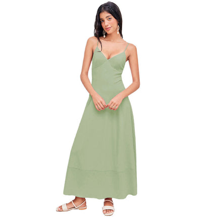 Women's Sexy V Neck Backless Sleeveless Maxi Dress Spaghetti Strap Summer Long Dresses