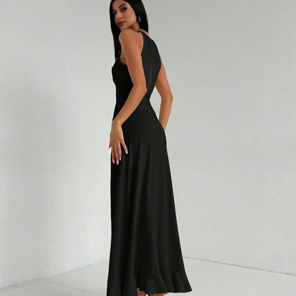Women's Sexy Halter Neck Maxi Dress Summer Cut Out Ruched Cocktail Party Long Dresses