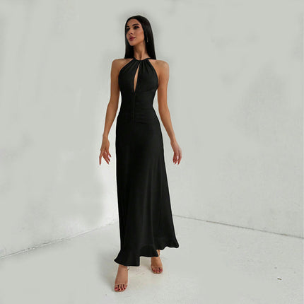 Women's Sexy Halter Neck Maxi Dress Summer Cut Out Ruched Cocktail Party Long Dresses