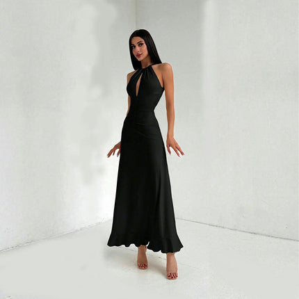 Women's Sexy Halter Neck Maxi Dress Summer Cut Out Ruched Cocktail Party Long Dresses