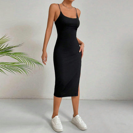 Women's Sexy Bodycon Split Midi Dress Backless Sleeveless Spaghetti Strap Club Party Dress