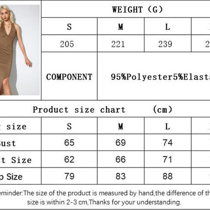 Women's Sexy Asymmetrical Hem Dress Backless Halter V Neck Ruched Bodycon Midi Dress
