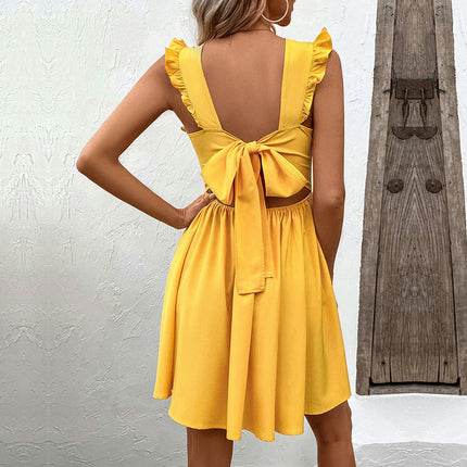Womens Summer Sundress V-Neck Sleeveless Tie Backless A Line Flowy Mini Dress