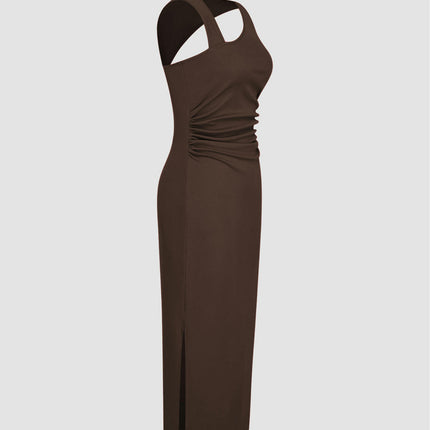 Women's Sexy Ruched Bodycon Midi Dresses Sleeveless Backless Split Cocktail Party Dress