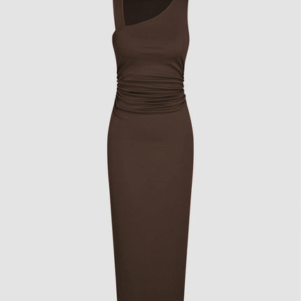 Women's Sexy Ruched Bodycon Midi Dresses Sleeveless Backless Split Cocktail Party Dress