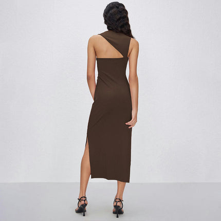 Women's Sexy Ruched Bodycon Midi Dresses Sleeveless Backless Split Cocktail Party Dress