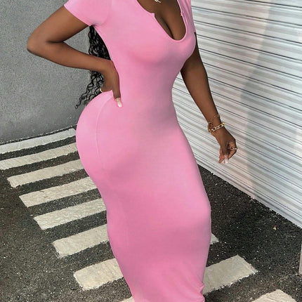 Women's Deep V Neck Long Bodycon Dress Summer Casual Short Sleeve Club Party Maxi Dresses