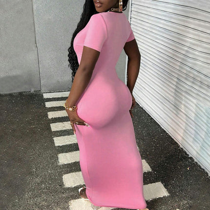 Women's Deep V Neck Long Bodycon Dress Summer Casual Short Sleeve Club Party Maxi Dresses