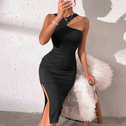 Womens Sexy Cut Out Backless Sleeveless Bodycon Dress Ruched Split Party Club Midi Dresses
