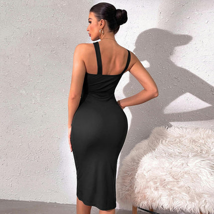Womens Sexy Cut Out Backless Sleeveless Bodycon Dress Ruched Split Party Club Midi Dresses