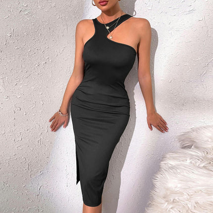 Womens Sexy Cut Out Backless Sleeveless Bodycon Dress Ruched Split Party Club Midi Dresses