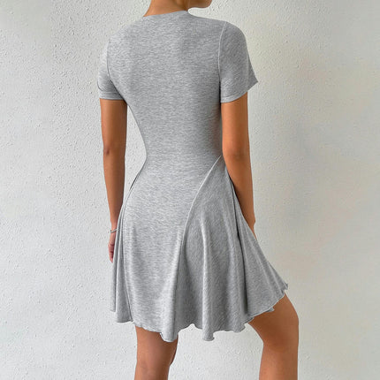 Women's Summer Casual Mini Dress Crew Neck Short Sleeves A Line Flowy Flare Dresses