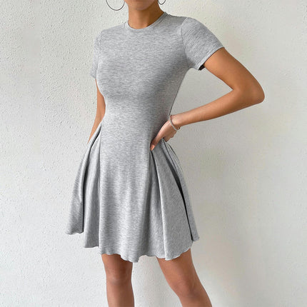 Women's Summer Casual Mini Dress Crew Neck Short Sleeves A Line Flowy Flare Dresses