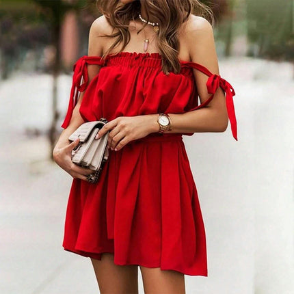 Women's Summer Spaghetti Strap Tie Waist Sleeveless Boho Cami Mini Dress