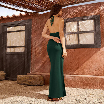Women Sexy Backless Maxi Dress Elegant Sleeveless Bodycon Split Evening Dress Club Party Dress