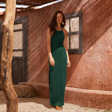 Women Sexy Backless Maxi Dress Elegant Sleeveless Bodycon Split Evening Dress Club Party Dress