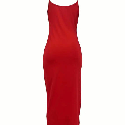 Women's Spaghetti Strap Bodycon Drawstring Ruched Split Midi Dress Party Club Dressess