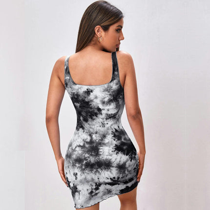 Women's Summer Sleeveless Tank Dresses Tie-Dye Bodycon Party Club Mini Dress