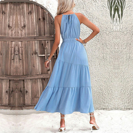 Women's Summer Boho Maxi Dress Halter Sleeveless Flowy Tiered Ruffle Long Dresses