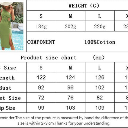 Women's Summer Sexy Sleeveless One Shoulder Drawstring Split Bodycon Ruched Midi Dress