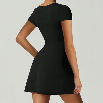 Women's Square Neck Short Sleeve Mini Dress Party Club Side Slit A Line Dresses